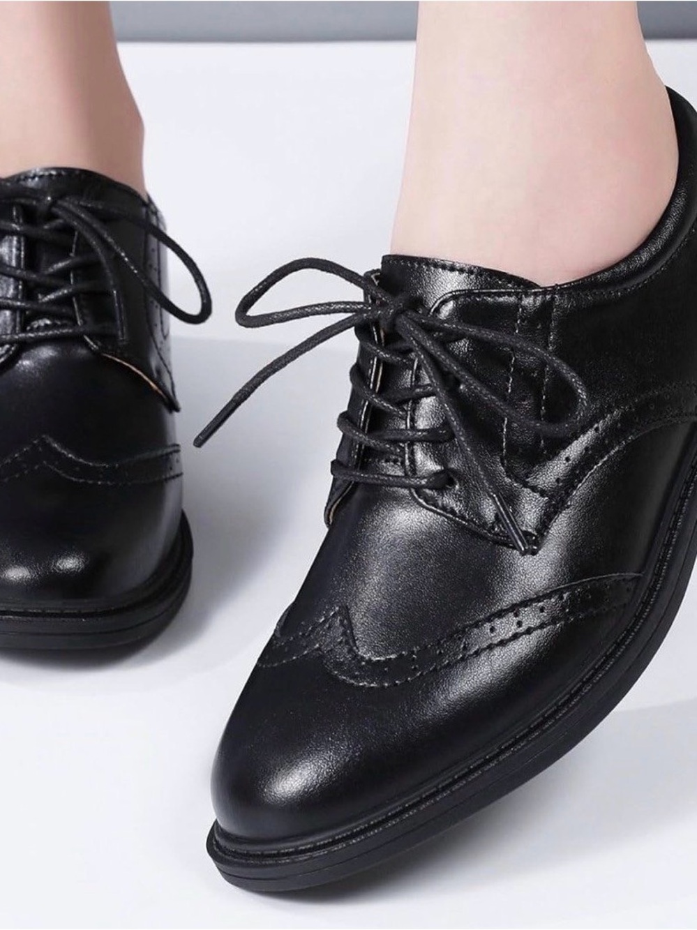 Cole Haan Black Leather Wingtip Lace-Up Flats